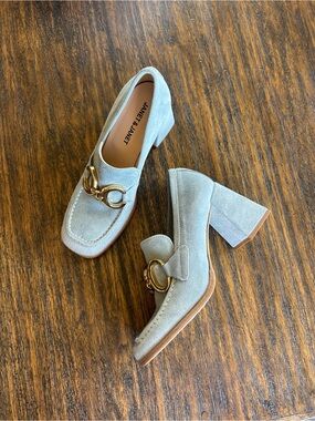 Janet And Janet NWOB Designer Turquoise Blue Suede Buckle Loafer Heels - Size 39